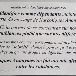 AFFICHE "IDENTIFICATION DANS NARCOTIQUES ANONYMES" (11'' X 17'')